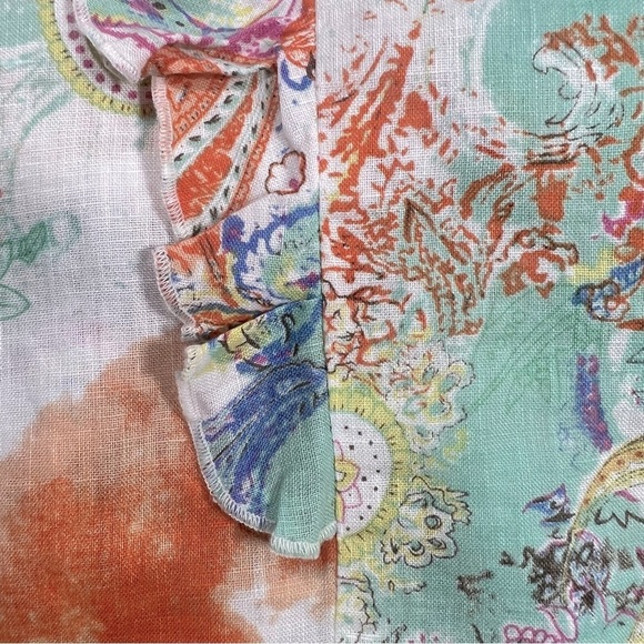 Soft Surroundings | Feminine Cottagecore  Linen Watercolor Ruffle Blouse | M - Picture 9 of 12